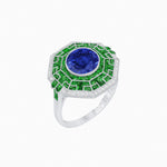 Load image into Gallery viewer, Art Deco Style French Cut Sapphire Ring With Diamond