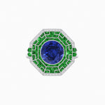 Load image into Gallery viewer, Art Deco Style French Cut Sapphire Ring With Diamond