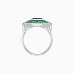 Load image into Gallery viewer, Art Deco Style French Cut Sapphire Ring With Diamond