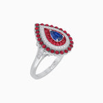 Load image into Gallery viewer, Vintage Inspired Triple Halo Pear-Shaped Ring with Customizable French-Cut and Cabochon Gemstones