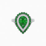 Load image into Gallery viewer, Vintage Inspired Triple Halo Pear-Shaped Ring with Customizable French-Cut and Cabochon Gemstones