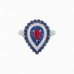 Load image into Gallery viewer, Vintage Inspired Triple Halo Pear-Shaped Ring with Customizable French-Cut and Cabochon Gemstones