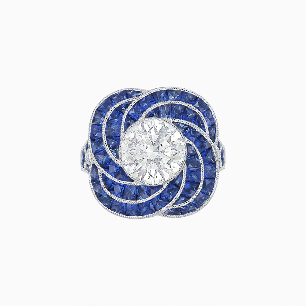 Art Deco-Inspired Swirl Halo Ring Mounting with French-Cut Accents Custom Center Stone | Floral Geometry | Hand-Finished Detail
