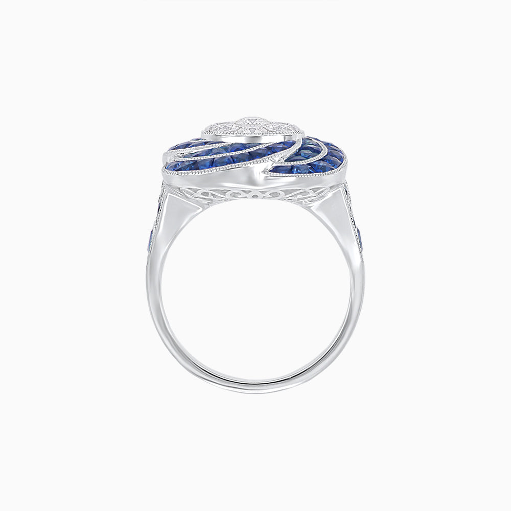 Art Deco-Inspired Swirl Halo Ring Mounting with French-Cut Accents Custom Center Stone | Floral Geometry | Hand-Finished Detail