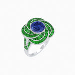 Load image into Gallery viewer, Art Deco-Inspired Swirl Halo Ring Mounting with French-Cut Accents Custom Center Stone | Floral Geometry | Hand-Finished Detail