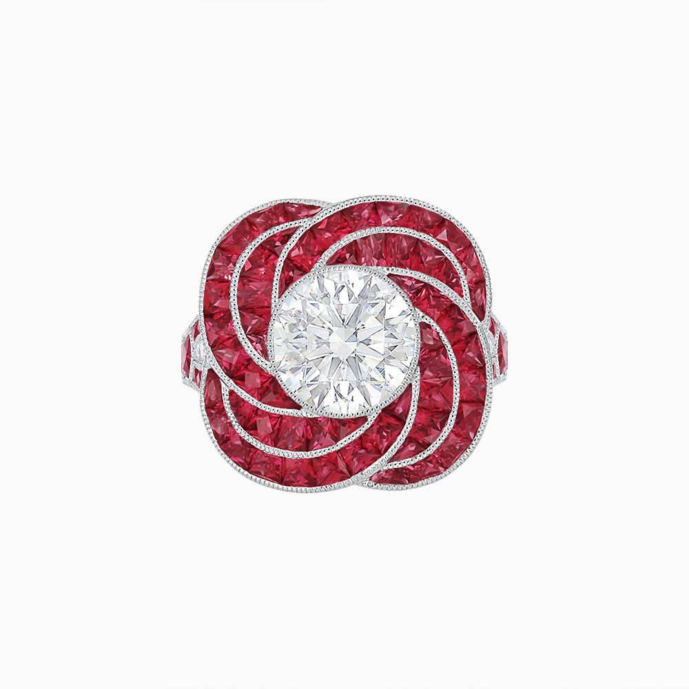 Art Deco-Inspired Swirl Halo Ring Mounting with French-Cut Accents Custom Center Stone | Floral Geometry | Hand-Finished Detail