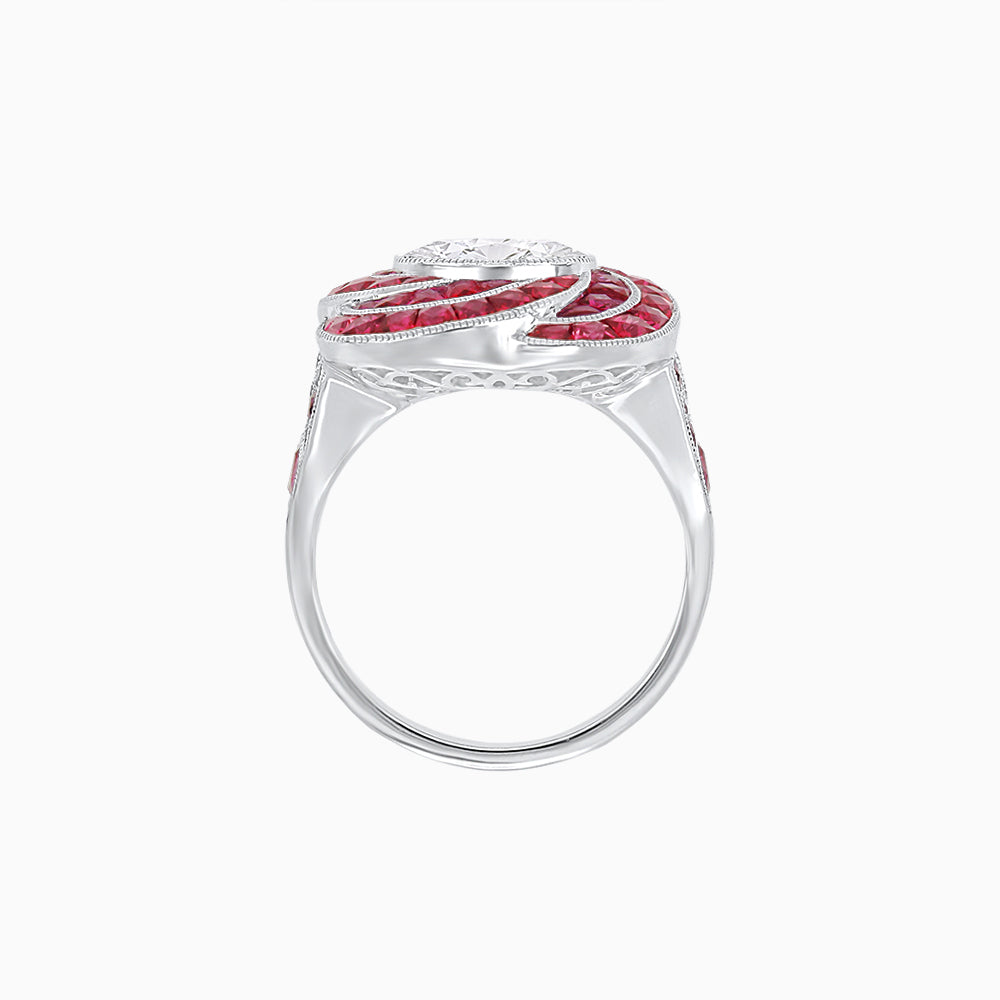 Art Deco-Inspired Swirl Halo Ring Mounting with French-Cut Accents Custom Center Stone | Floral Geometry | Hand-Finished Detail