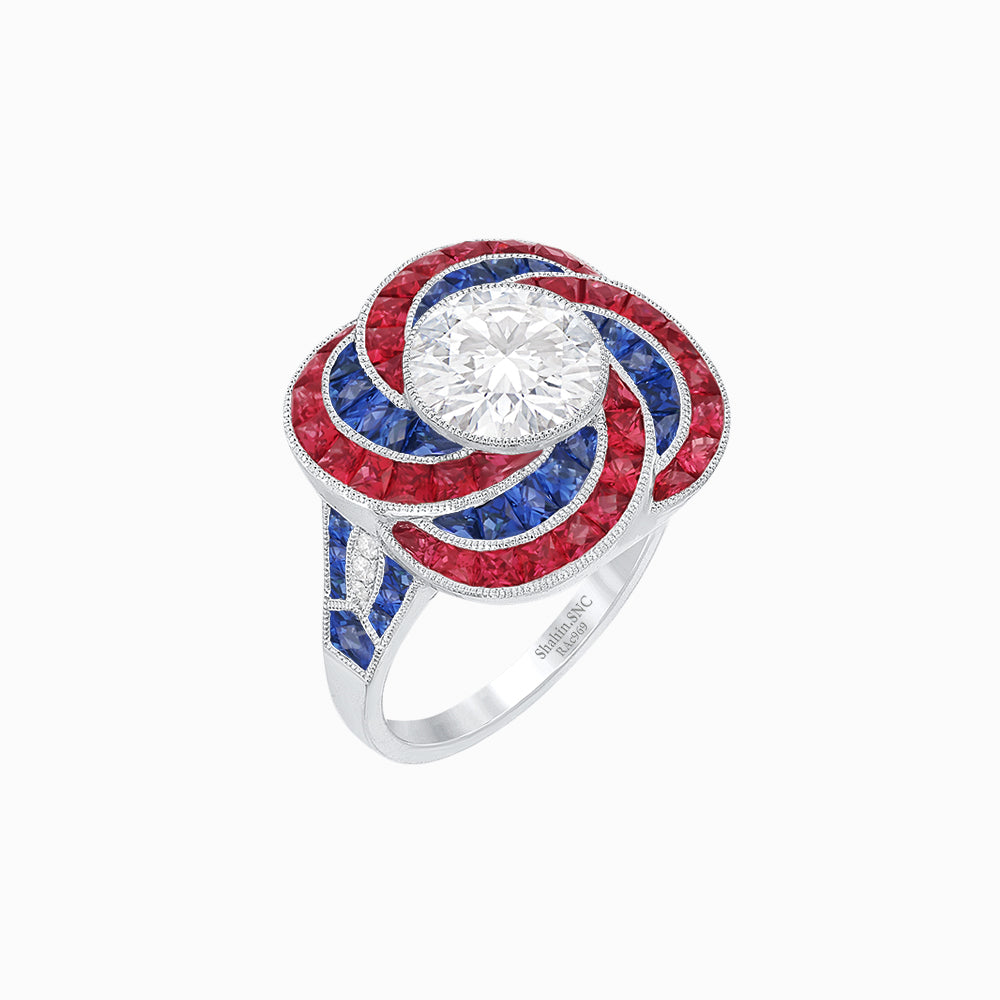 Art Deco-Inspired Swirl Halo Ring Mounting with French-Cut Accents Custom Center Stone | Floral Geometry | Hand-Finished Detail