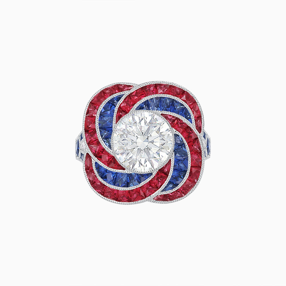 Art Deco-Inspired Swirl Halo Ring Mounting with French-Cut Accents Custom Center Stone | Floral Geometry | Hand-Finished Detail