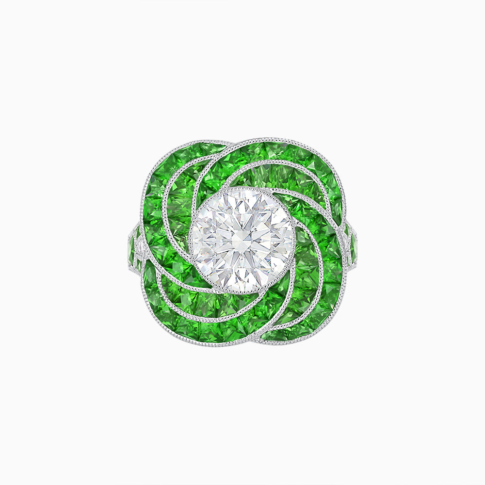 Art Deco-Inspired Swirl Halo Ring Mounting with French-Cut Accents Custom Center Stone | Floral Geometry | Hand-Finished Detail