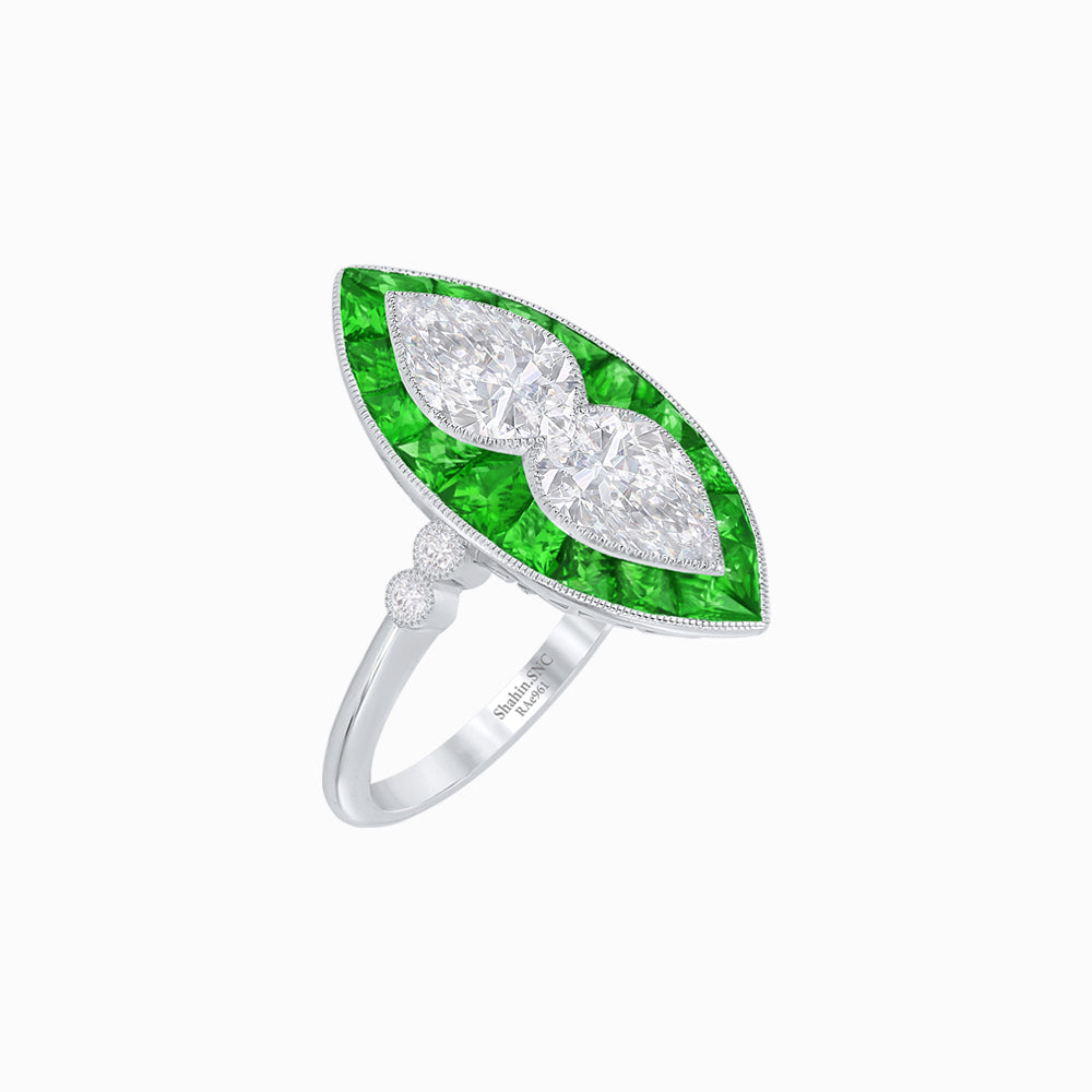 Art Deco Marquise Toi et Moi Style Vintage Engagement Ring (Mounting)