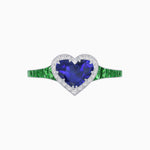 Load image into Gallery viewer, Heart Shape Ring with Diamond Halo and French-Cut Gemstone Shoulder Accents