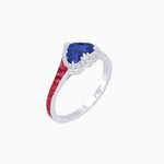 Load image into Gallery viewer, Heart Shape Ring with Diamond Halo and French-Cut Gemstone Shoulder Accents