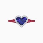 Load image into Gallery viewer, Heart Shape Ring with Diamond Halo and French-Cut Gemstone Shoulder Accents
