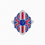 Load image into Gallery viewer, Geometric Art Deco-Style Ring with French-Cut Accents Custom Center Stone Mounting | Hand-Applied Milgrain Detailing
