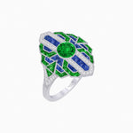 Load image into Gallery viewer, Geometric Art Deco-Style Ring with French-Cut Accents Custom Center Stone Mounting | Hand-Applied Milgrain Detailing
