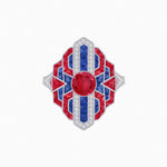 Load image into Gallery viewer, Geometric Art Deco-Style Ring with French-Cut Accents Custom Center Stone Mounting | Hand-Applied Milgrain Detailing