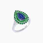 Load image into Gallery viewer, Vintage Style Pear Shape Mosaic Ring with French-Cut and Cabochon Borders