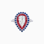 Load image into Gallery viewer, Vintage Style Pear Shape Mosaic Ring with French-Cut and Cabochon Borders