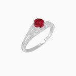 Load image into Gallery viewer, Vintage-Inspired Round Cut Ring with Tapered Diamond Accents and Hand-Engraved Details