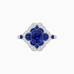 Load image into Gallery viewer, Vintage Floral Halo Ring Mounting with Cushion Cut Center Stone and Diamond Accents