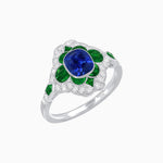 Load image into Gallery viewer, Vintage Floral Halo Ring Mounting with Cushion Cut Center Stone and Diamond Accents