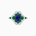 Load image into Gallery viewer, Vintage Floral Halo Ring Mounting with Cushion Cut Center Stone and Diamond Accents