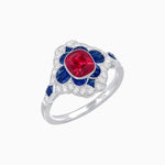 Load image into Gallery viewer, Vintage Floral Halo Ring Mounting with Cushion Cut Center Stone and Diamond Accents