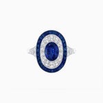 Load image into Gallery viewer, Art Deco Style Oval Ring with French-Cut Gemstone Halo and Diamond Accents