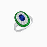 Load image into Gallery viewer, Art Deco Style Oval Ring with French-Cut Gemstone Halo and Diamond Accents