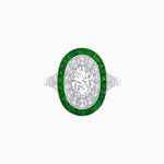 Load image into Gallery viewer, Art Deco Style Oval Ring with French-Cut Gemstone Halo and Diamond Accents