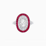 Load image into Gallery viewer, Art Deco Style Oval Ring with French-Cut Gemstone Halo and Diamond Accents