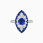 Load image into Gallery viewer, Art Deco-Inspired Marquise Halo Ring with Scalloped Diamond Motif Custom Center Stone | Sculptural Elegance | Vintage-Inspired Craftsmanship