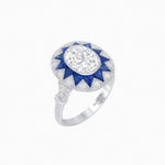 Load image into Gallery viewer, Art Deco Inspired Oval Starburst Calibré-Cut Halo Ring