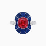 Load image into Gallery viewer, Art Deco Inspired Cushion-Cut Center and Calibré-Cut Gemstone Cocktail Ring
