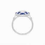 Load image into Gallery viewer, Vintage Inspired Diamond & Half Moon Sapphire Halo Ring