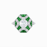 Load image into Gallery viewer, Vintage Inspired Diamond & Half Moon Sapphire Halo Ring