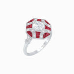 Load image into Gallery viewer, Vintage Inspired Diamond & Half Moon Sapphire Halo Ring