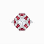 Load image into Gallery viewer, Vintage Inspired Diamond & Half Moon Sapphire Halo Ring