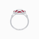 Load image into Gallery viewer, Vintage Inspired Diamond & Half Moon Sapphire Halo Ring