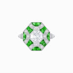 Load image into Gallery viewer, Vintage Inspired Diamond & Half Moon Sapphire Halo Ring