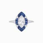 Load image into Gallery viewer, Art Deco Inspired Marquise Cut Calibré Gemstone Halo Ring