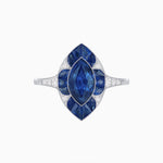 Load image into Gallery viewer, Art Deco Inspired Marquise Cut Calibré Gemstone Halo Ring