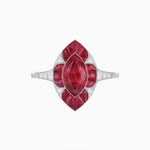 Load image into Gallery viewer, Art Deco Inspired Marquise Cut Calibré Gemstone Halo Ring