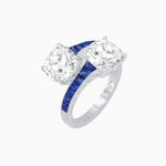 Load image into Gallery viewer, Bypass Toi et Moi Ring with Cushion Cut Gemstones and French-Cut Accents