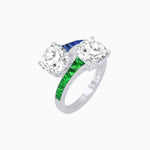 Load image into Gallery viewer, Bypass Toi et Moi Ring with Cushion Cut Gemstones and French-Cut Accents