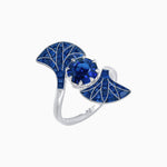 Load image into Gallery viewer, Art Deco Style Fan Motif Ring with Round Center Stone and Calibre-Cut Gemstone Accents