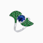 Load image into Gallery viewer, Art Deco Style Fan Motif Ring with Round Center Stone and Calibre-Cut Gemstone Accents