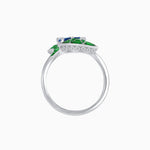 Load image into Gallery viewer, Art Deco Style Fan Motif Ring with Round Center Stone and Calibre-Cut Gemstone Accents