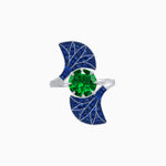 Load image into Gallery viewer, Art Deco Style Fan Motif Ring with Round Center Stone and Calibre-Cut Gemstone Accents